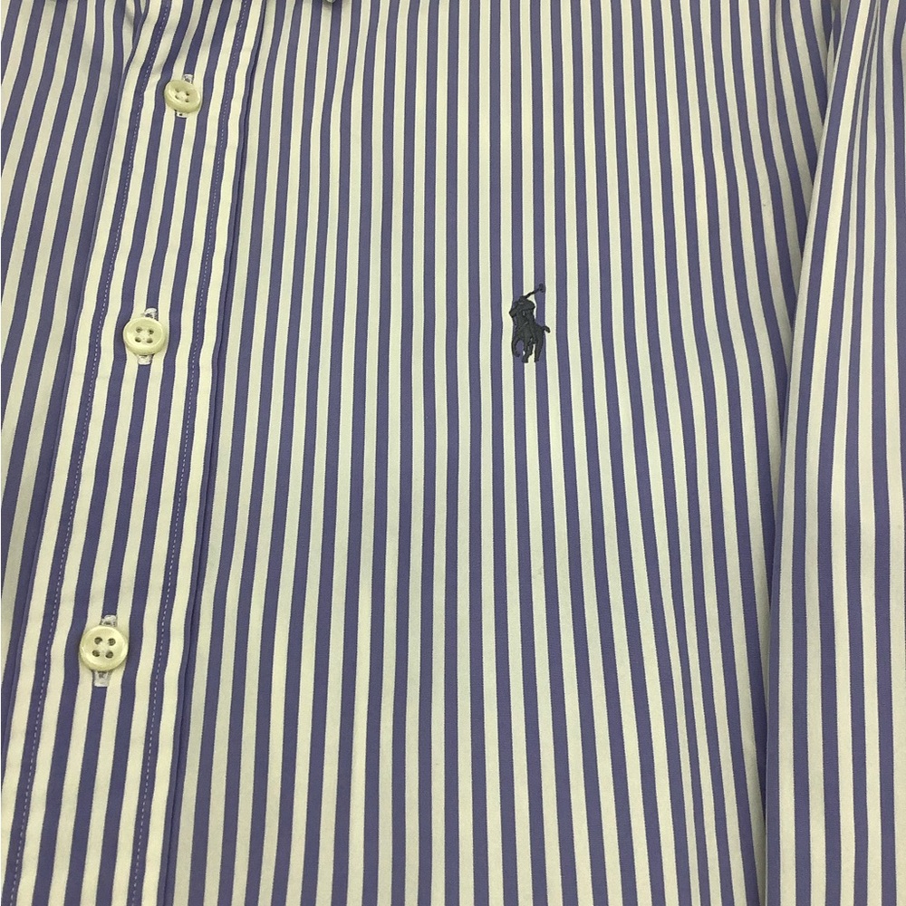 Ralph Lauren Men's Blue and White Striped Dress Shirt
